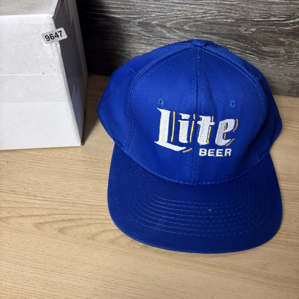 VINTAGE Miller Lite Hat Cap Snap Back Blue Beer Brewing Embroidered 90s - Picture 13 of 13